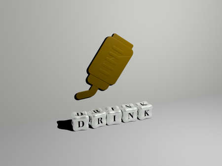 3D illustration of drink graphics and text made by metallic dice letters for the related meanings of the concept and presentations. background and beverageの写真素材