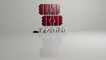 3D illustration of candy graphics and text made by metallic dice letters for the related meanings of the concept and presentations. background and chocolateの写真素材