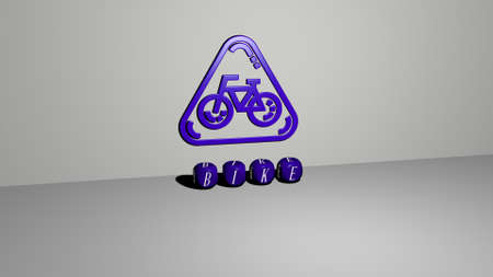 3D graphical image of BIKE vertically along with text built by metallic cubic letters from the top perspective, excellent for the concept presentation and slideshows. bicycle and illustrationの写真素材