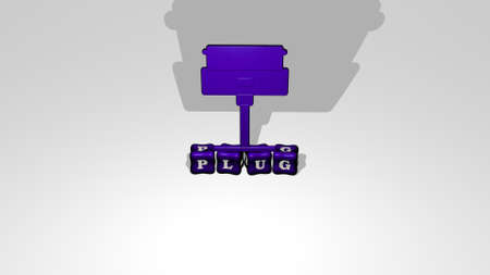 3D graphical image of PLUG vertically along with text built by metallic cubic letters from the top perspective, excellent for the concept presentation and slideshows. illustration and electricの写真素材
