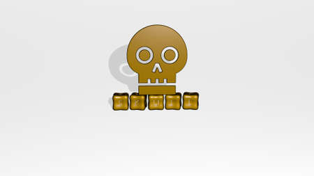 3D illustration of SKULL graphics and text made by metallic dice letters for the related meanings of the concept and presentations. background and blackの写真素材
