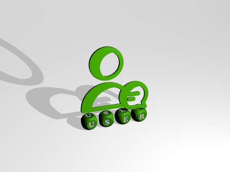3D representation of USER with icon on the wall and text arranged by metallic cubic letters on a...