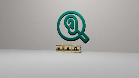 3D graphical image of EAR vertically along with text built by metallic cubic letters from the top perspective, excellent for the concept presentation and slideshows. background and illustrationの写真素材