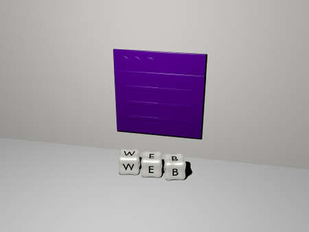 3D illustration of web graphics and text made by metallic dice letters for the related meanings of the concept and presentations. icon and designの写真素材