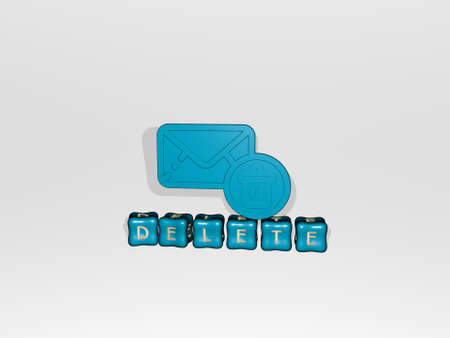 3D illustration of delete graphics and text made by metallic dice letters for the related meanings...