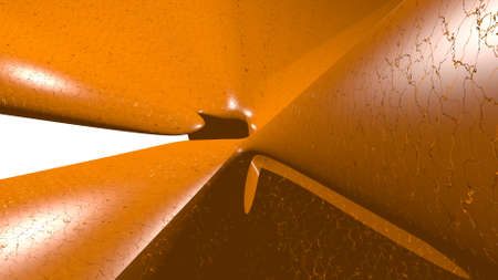 3D illustration of a geometrical shape of STONE color on a white abstract background as a curved and glossy surface with direct light reflectionの写真素材