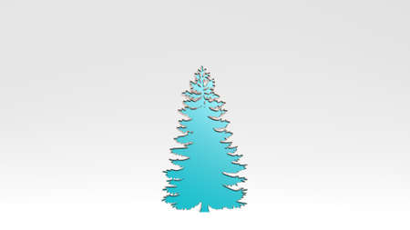 tree from a perspective on the wall. A thick sculpture made of metallic materials of 3D rendering. background and christmasの写真素材