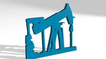 oil production stand with shadow. 3D illustration of metallic sculpture over a white background with...