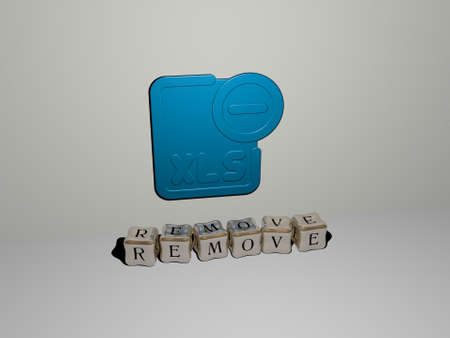 3D graphical image of remove vertically along with text built by metallic cubic letters from the top...