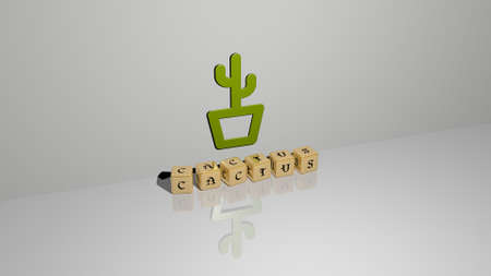 3D graphical image of CACTUS vertically along with text built by metallic cubic letters from the top perspective, excellent for the concept presentation and slideshows. background and illustrationの写真素材