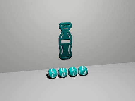 3D representation of  with icon on the wall and text arranged by metallic cubic letters on a mirror floor for concept meaning and slideshow presentation. background and drinkの写真素材