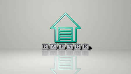3D illustration of garage graphics and text made by metallic dice letters for the related meanings of the concept and presentations. car and autoの写真素材