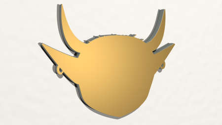 MONSTER from a perspective on the wall. A thick sculpture made of metallic materials of 3D rendering. illustration and cartoonの写真素材