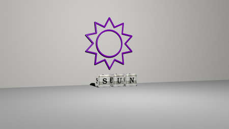 3D illustration of SUN graphics and text made by metallic dice letters for the related meanings of the concept and presentations. background and beautifulの写真素材