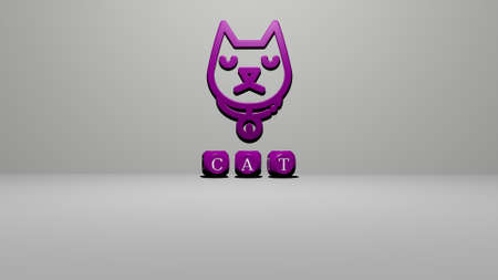 3D graphical image of cat vertically along with text built by metallic cubic letters from the top perspective, excellent for the concept presentation and slideshows. animal and illustrationの写真素材