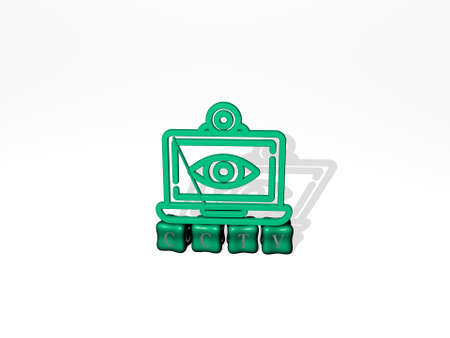3D graphical image of cctv vertically along with text built by metallic cubic letters from the top perspective, excellent for the concept presentation and slideshows. camera and securityの写真素材