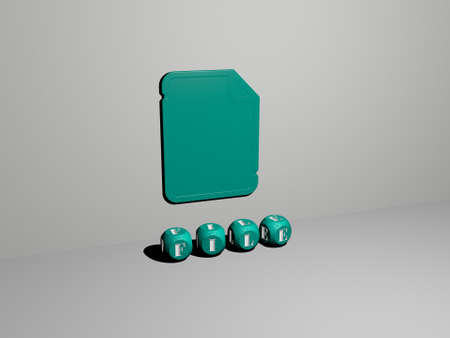 3D graphical image of FILE vertically along with text built by metallic cubic letters from the top...