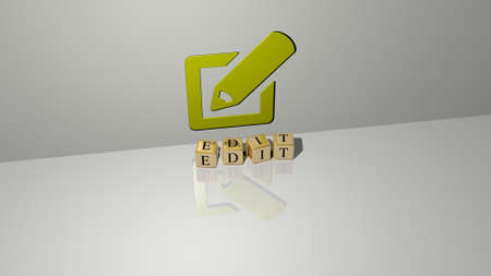 3D illustration of EDIT graphics and text made by metallic dice letters for the related meanings of the concept and presentations. icon and easilyの写真素材