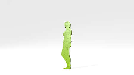 GIRL on the wall. 3D illustration of metallic sculpture over a white background with mild texture....