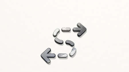diagram wave both direction on the wall. 3D illustration of metallic sculpture over a white background with mild texture. business and chartの写真素材
