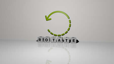 3D illustration of ROTATE graphics and text made by metallic dice letters for the related meanings of the concept and presentations. icon and backgroundの写真素材
