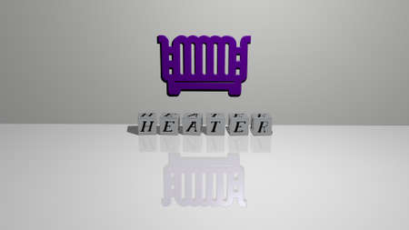 3D illustration of HEATER graphics and text made by metallic dice letters for the related meanings...