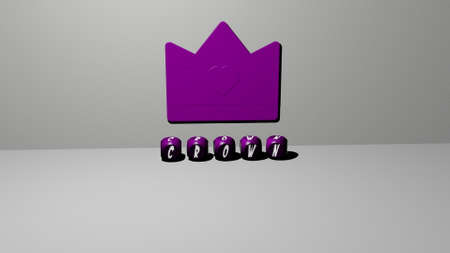 3D graphical image of CROWN vertically along with text built by metallic cubic letters from the top perspective, excellent for the concept presentation and slideshows. illustration and backgroundの写真素材
