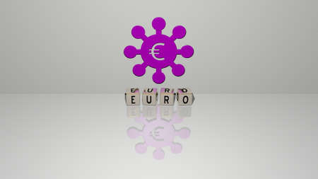 3D illustration of EURO graphics and text made by metallic dice letters for the related meanings of the concept and presentations. business and backgroundの写真素材