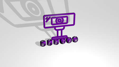 3D graphical image of webcam vertically along with text built by metallic cubic letters from the top perspective, excellent for the concept presentation and slideshows. camera and illustrationの写真素材