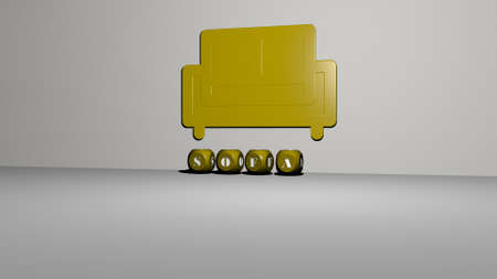 3D illustration of SOFA graphics and text made by metallic dice letters for the related meanings of...