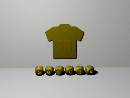 3D graphical image of SOCCER vertically along with text built by metallic cubic letters from the top...
