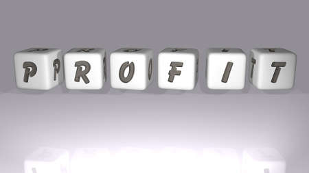 alphabetic profit arranged by cubic letters on a mirror floor, concept meaning and presentation in 3D perspective. business and illustrationの写真素材