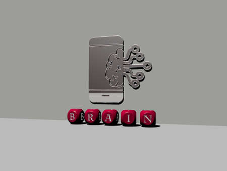 3D illustration of brain graphics and text made by metallic dice letters for the related meanings of the concept and presentations. background and humanの写真素材