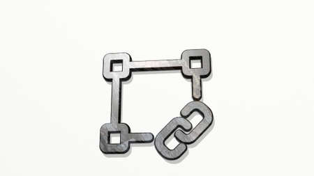 vectors square link on the wall. 3D illustration of metallic sculpture over a white background with...