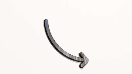 DIAGRAM DOWN made by 3D illustration of a shiny metallic sculpture on a wall with light background....