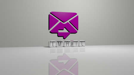 3D graphical image of EMAIL vertically along with text built by metallic cubic letters from the top...