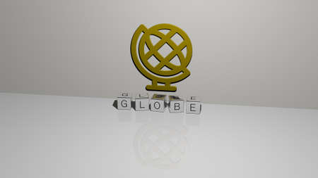 3D illustration of GLOBE graphics and text made by metallic dice letters for the related meanings of the concept and presentations. background and earthの写真素材
