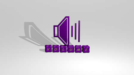 3D graphical image of volume vertically along with text built by metallic cubic letters from the top perspective, excellent for the concept presentation and slideshows. illustration and backgroundの写真素材