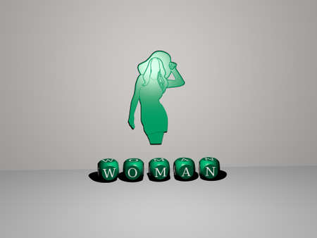 3D illustration of woman graphics and text made by metallic dice letters for the related meanings of the concept and presentations. beautiful and youngの写真素材