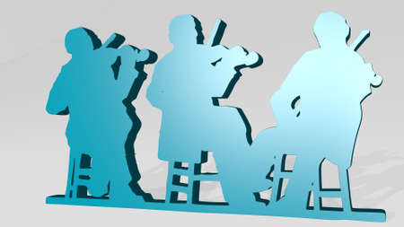 VIOLIN PLAYERS made by 3D illustration of a shiny metallic sculpture with the shadow on light background. music and classicalの写真素材