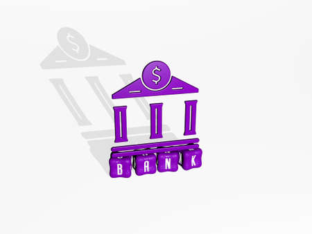 3D illustration of bank graphics and text made by metallic dice letters for the related meanings of the concept and presentations. business and backgroundの写真素材