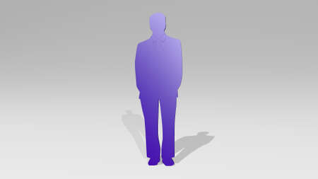 man standing from a perspective on the wall. A thick sculpture made of metallic materials of 3D rendering. background and beautifulの写真素材