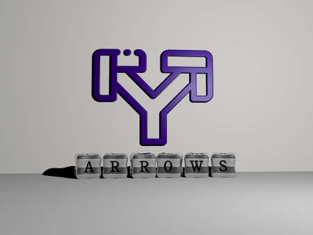 3D illustration of ARROWS graphics and text made by metallic dice letters for the related meanings...