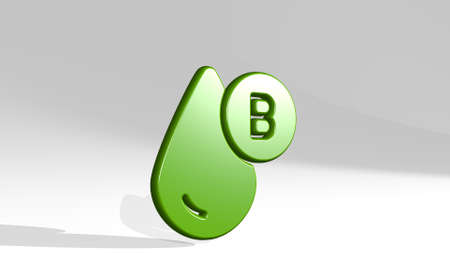 blood drop type b stand with shadow. 3D illustration of metallic sculpture over a white background with mild texture. care and conceptの写真素材