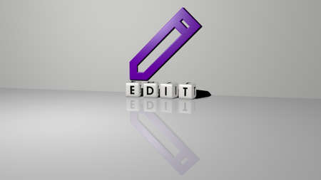 3D illustration of edit graphics and text made by metallic dice letters for the related meanings of...