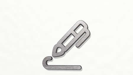 CONTENT PEN WRITE on the wall. 3D illustration of metallic sculpture over a white background with...