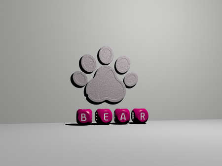 3D graphical image of BEAR vertically along with text built by metallic cubic letters from the top perspective, excellent for the concept presentation and slideshows. illustration and animalの写真素材