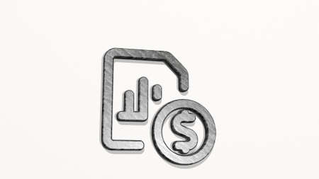 data file bars cash made by 3D illustration of a shiny metallic sculpture on a wall with light background. business and conceptの写真素材