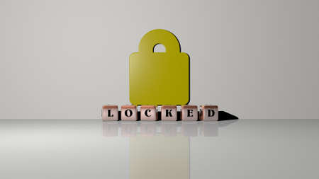 3D illustration of locked graphics and text made by metallic dice letters for the related meanings of the concept and presentations. door and backgroundの写真素材