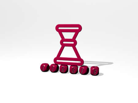 3D illustration of jigger graphics and text made by metallic dice letters for the related meanings...